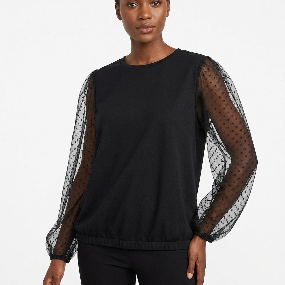 Perfetto Eur Black Puff Sleeve Lightweight Top Women Size 26